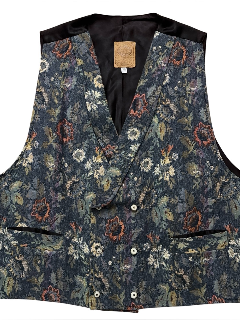 Wah Maker Frontier Vest Mens XL Western Floral Double Breasted Vintage USA